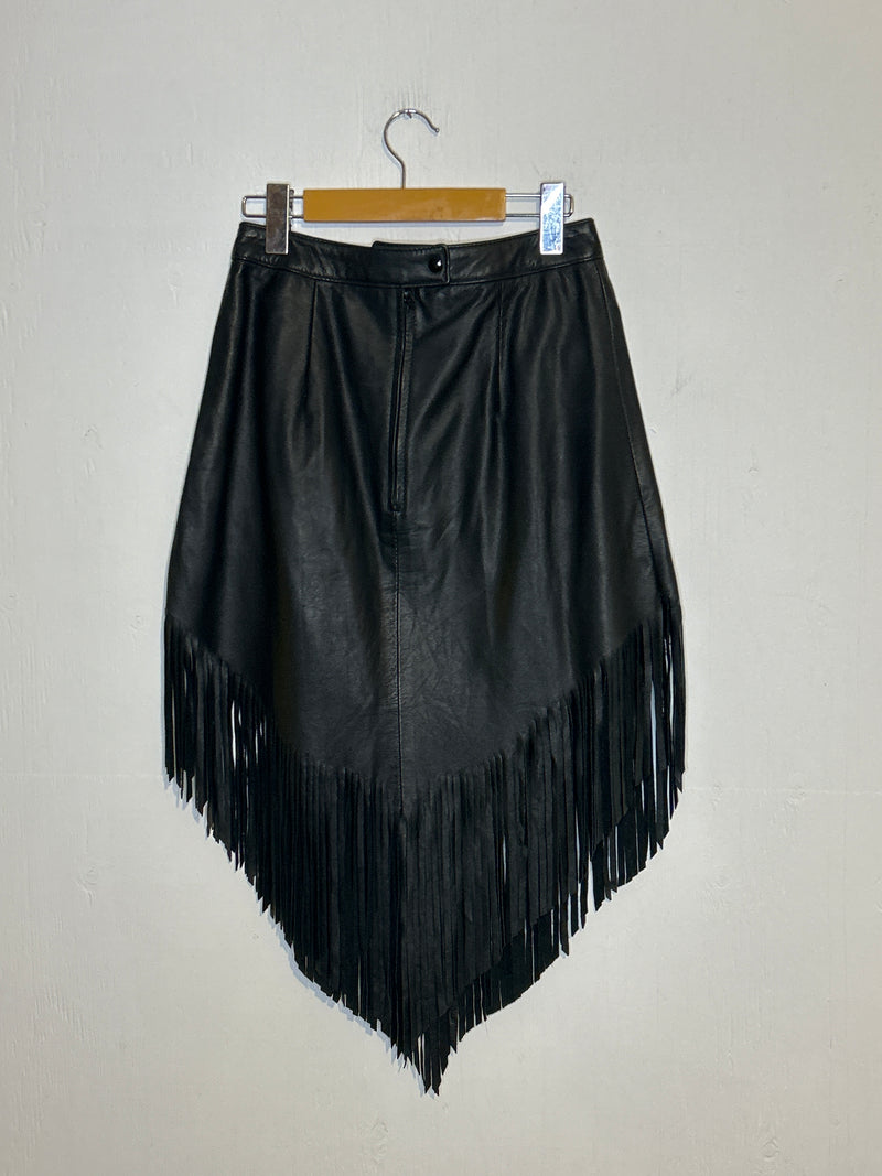 (RR3235) Fringe Black Leather Skirt