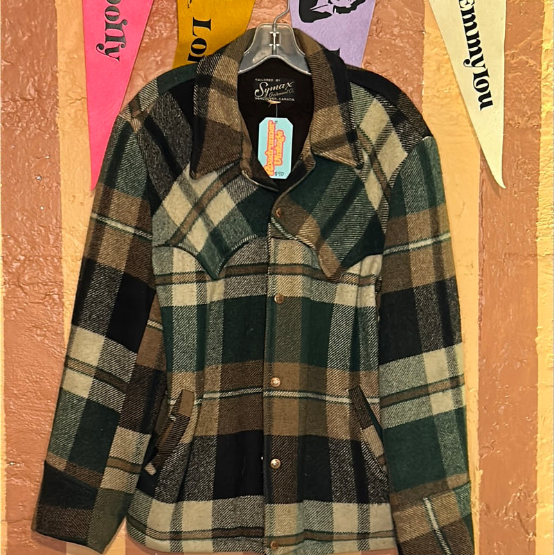 (RR2309) Vintage Green Plaid Wool Jacket