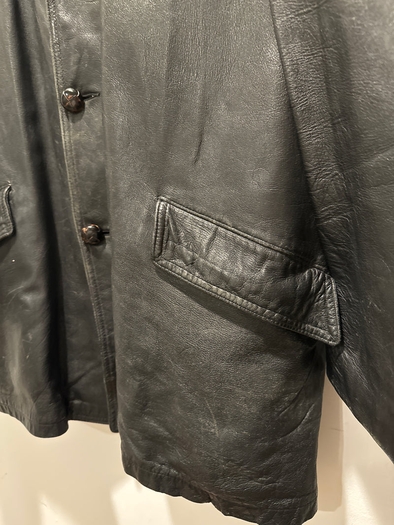 (RR3482) Black Leather Men’s Mid-Length Jacket&nbsp;