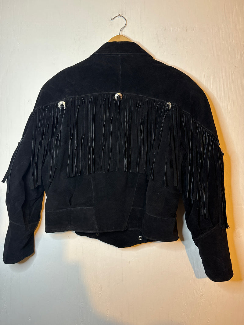 (RR3182) 80’s Black Suede Fringe Jacket