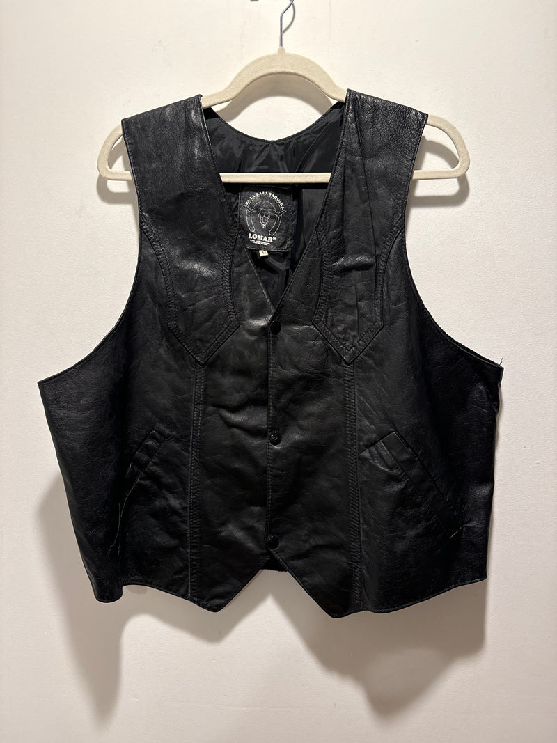 (RR3485) Black Leather Vest with Western Cut Details