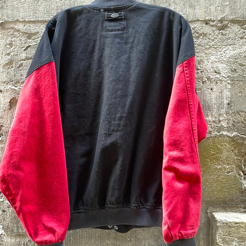 (RR2291) Red & Black Denim Varsity Jacket