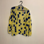 (RR2761) Vintage Hand Crocheted Blue and Yellow Cardigan