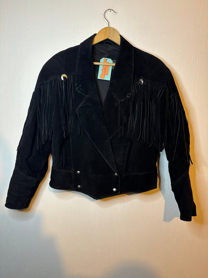 (RR3182) 80’s Black Suede Fringe Jacket