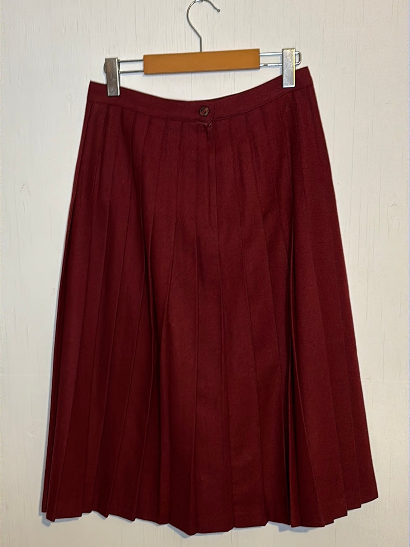 (RR2861) Vintage Burgundy Wool Pleated Skirt