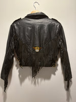 (RR3295) Cropped Leather Fringe Biker Jacket