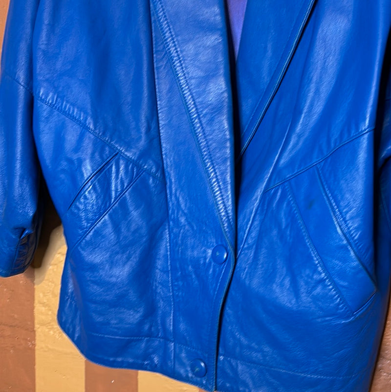 (RR2684) Vintage Danier Royal Blue Leather Blazer