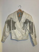 (RR3022) White Leather Fringe Jacket