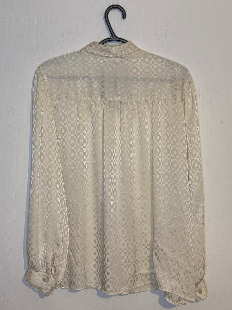 (RR3272)Vintage Sheer Cream Button Down Blouse