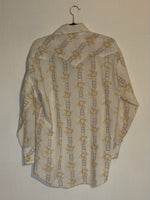 (RR2835) Vintage Karman Geometric Floral Print Pearl Snap Western Button Down Shirt