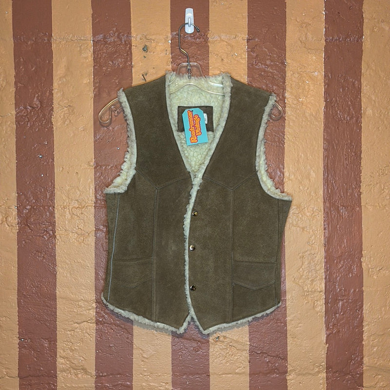 (RR2678) Vintage Genuine Sheepskin Snap Down Vest