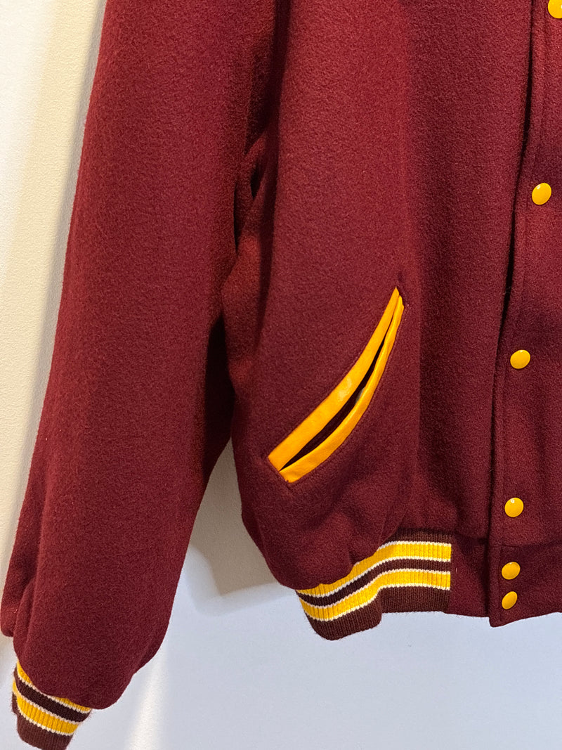 (RR3325) Vintage Maroon Wool Button Down Bomber Jacket