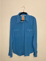 (RR2912) Vintage Blue Western Pearl Snap Button Down Shirt