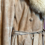 (RR2660) Fur Trimmed Suede Full-Length Coat