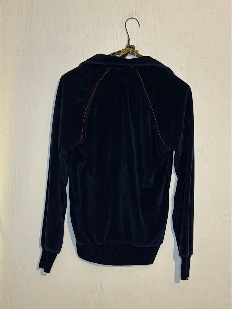 (RR3049) Vintage Navy Velour Collared Pullover