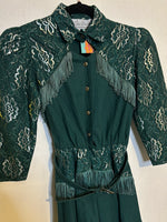 (RR2956) Vintage Pine Green Silver Detail Button Down Western Dress