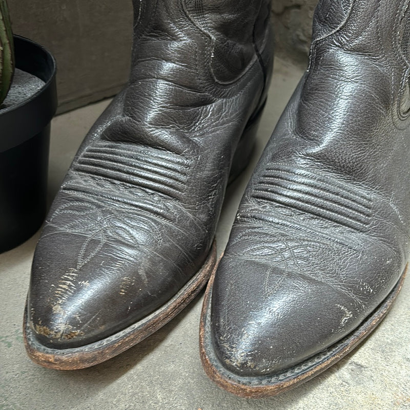 (RR3094) Vintage Dan Post Grey Leather Cowboy Boots