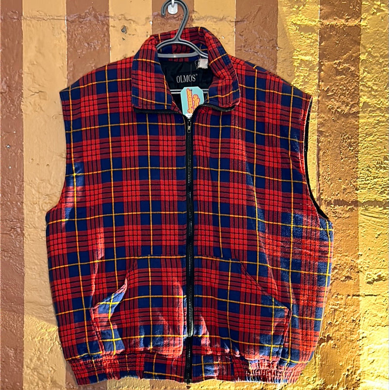 (RR2456) ’Olmos’ Red+Blue Plaid Puffer Zip Down Vest