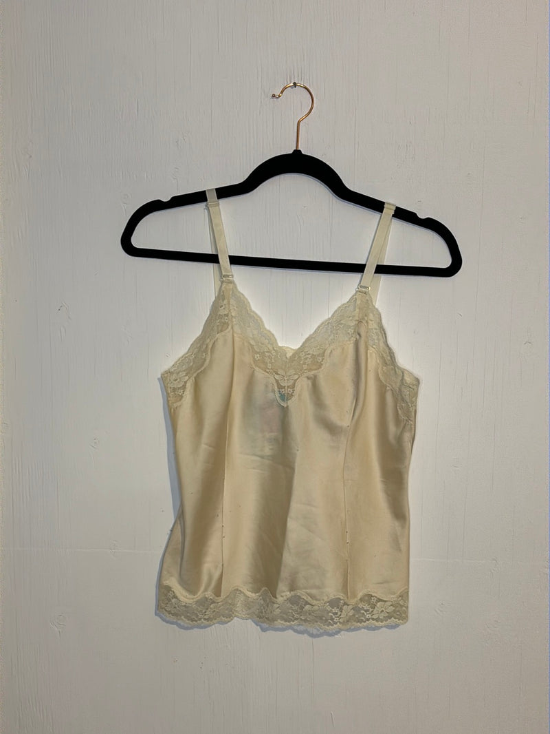 (RR3047) Vintage Cream Satin Lace Trim Camisole