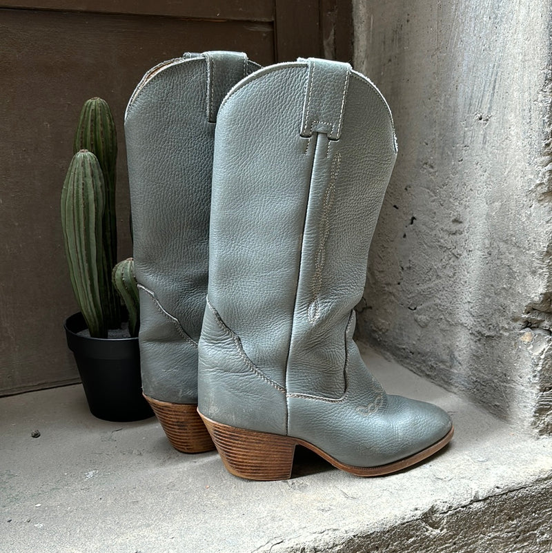 (RR3095) Vintage Grey Leather Cowboy Boots