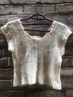(RR2315) Vintage Cream Cropped Crochet Short Sleeve