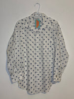 (RR3261) Vintage White Blue Floral Button Down Shirt