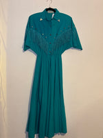 (RR3252)Vintage Teal Fringe Western Dress