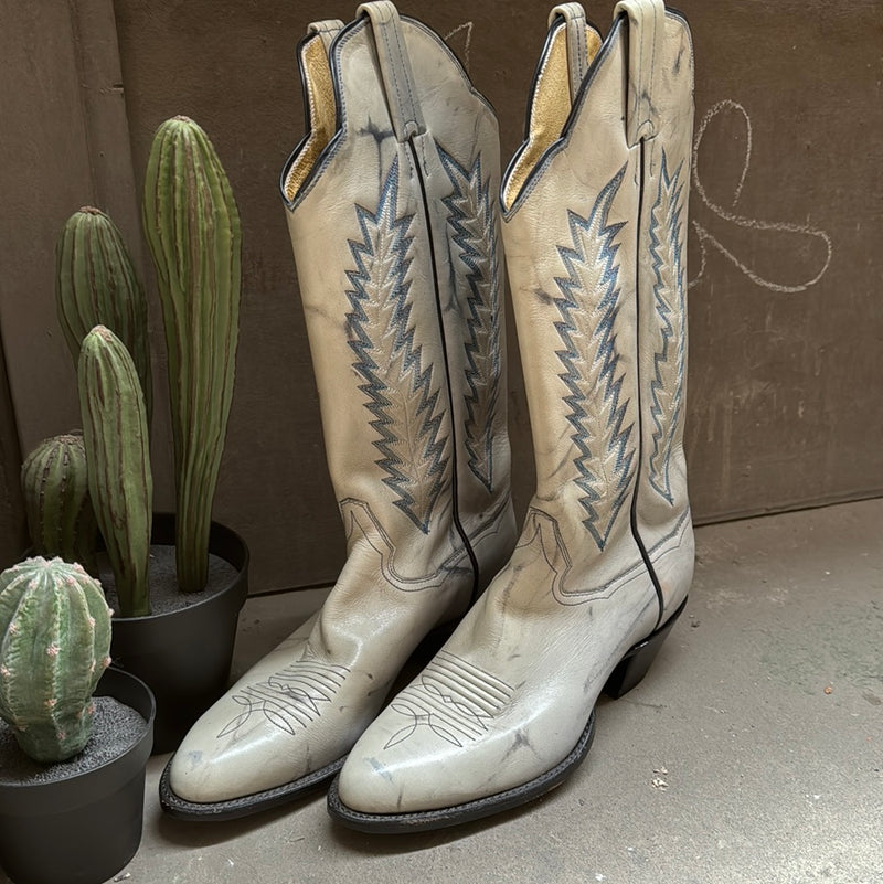 (RR3056) Light Grey and Blue Cowboy Boot