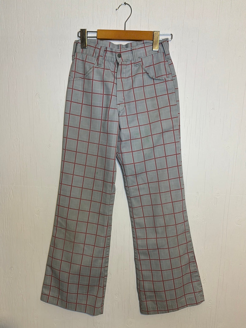(RR2784) Vintage Grey and Red Square Pattern Flared Leg Trousers