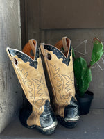 (RR2896) Vintage Boulet Two Tone Silver Details Cowboy Boots