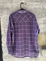 (RR3203) Vintage Purple Plaid Pearl Snap Western Button Down Shirt