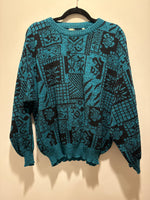 (RR3480) 80s Teal Patterned Sweater