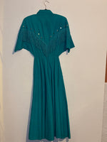 (RR3252)Vintage Teal Fringe Western Dress