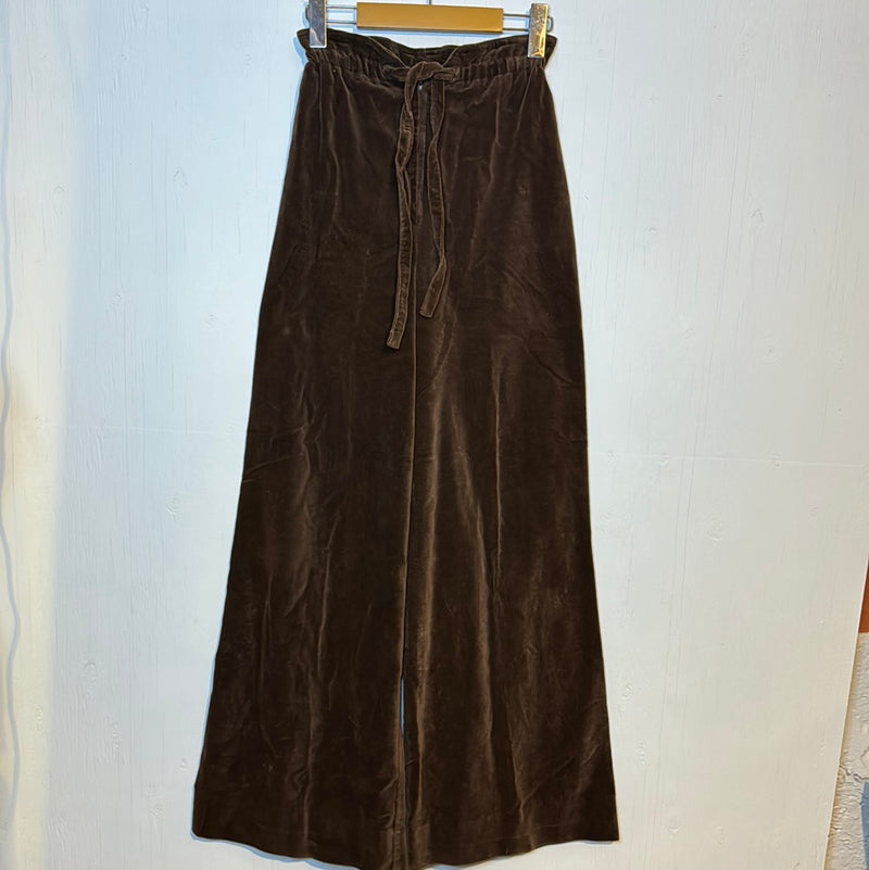 (RR2934) Vintage Brown Velour Wide Leg Tie Waist Trousers