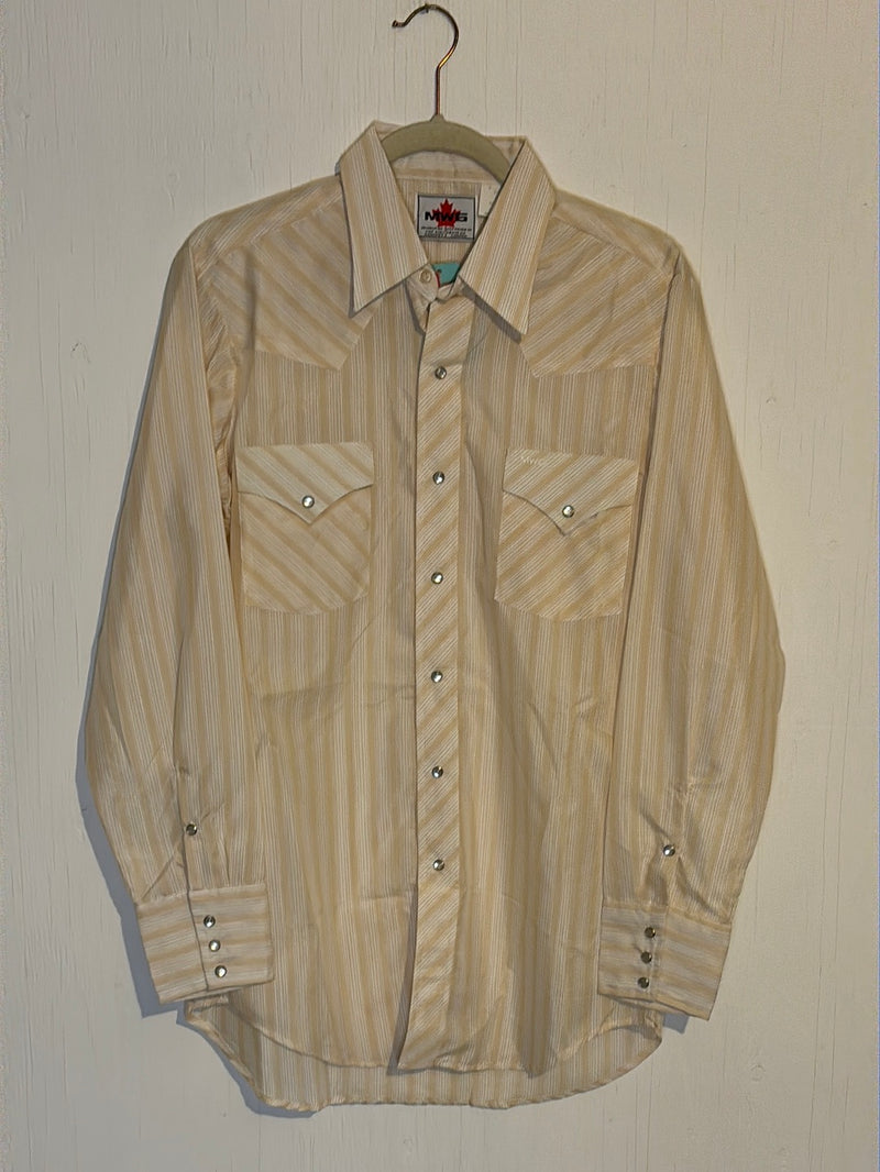 (RR2833) Vintage MWG Satin Finish Striped Pearl Snap Western Button Down Shirt