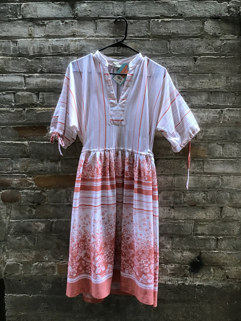 (RR3164) Vintage Orange Stripe + Flower Print Sundress