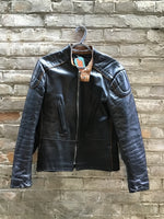 (RR3166) Vintage Brixton Black with Brown Piping Leather Motorcycle Jacket