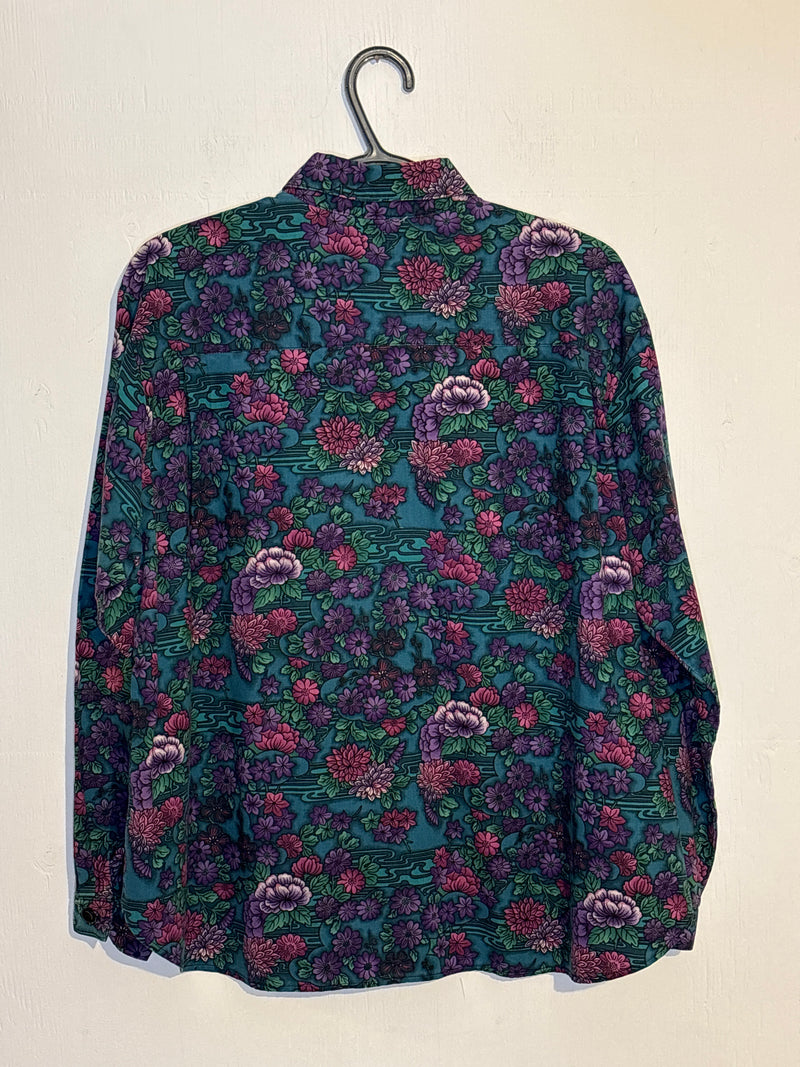 (RR3270) Vintage Purple Floral Button Down Blouse