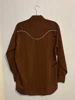 (RR2951) 1970s Brown Pearl Snap Western Button Down Shirt