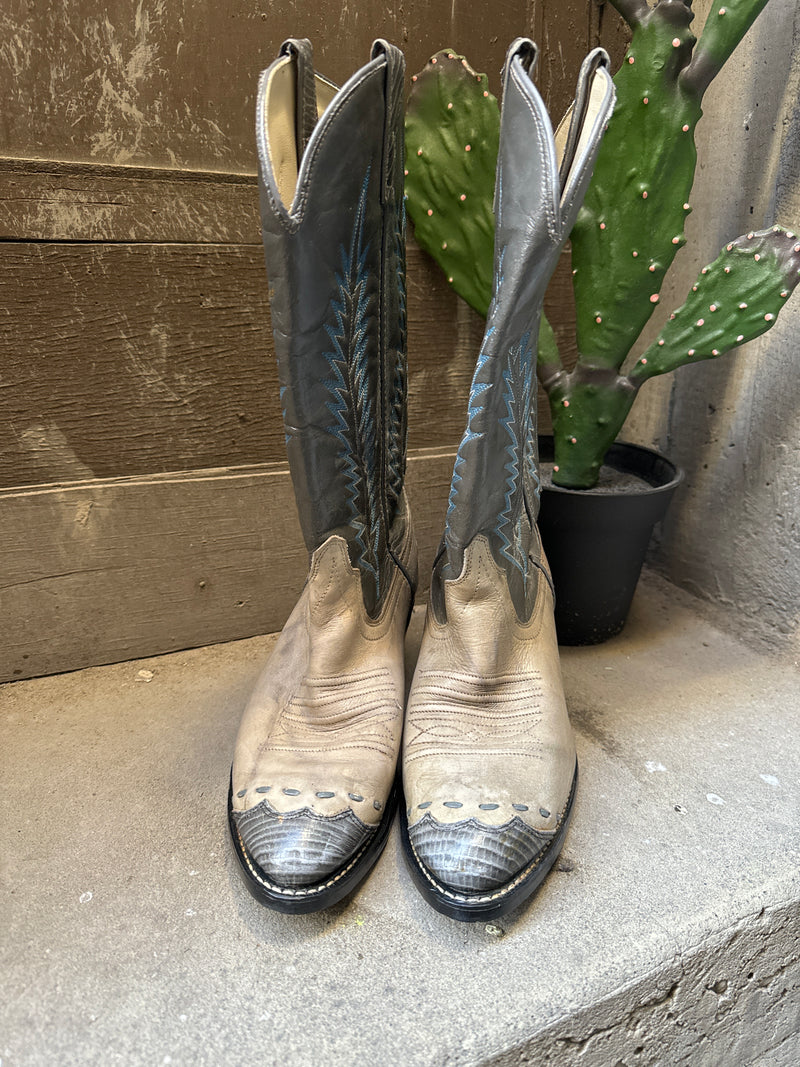 (RR3460) Two Tone Grey w/ Blue Stitching Cowboy Boots