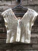 (RR2315) Vintage Cream Cropped Crochet Short Sleeve