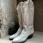 (RR3057) Light Grey and Pink Cowboy Boot