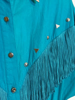 (RR3252)Vintage Teal Fringe Western Dress