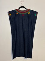 (RR3289) Vintage Denim Embroidered Huipil Style Tunic