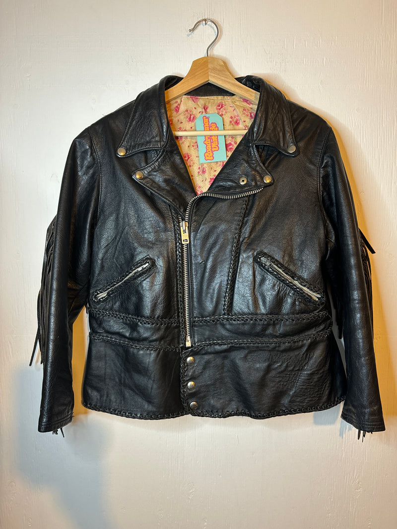 (RR3213) Leather Custom Made Fringe Biker Jacket