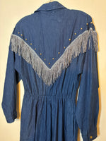 (RR3108) Denim Fringe Full Length Dress