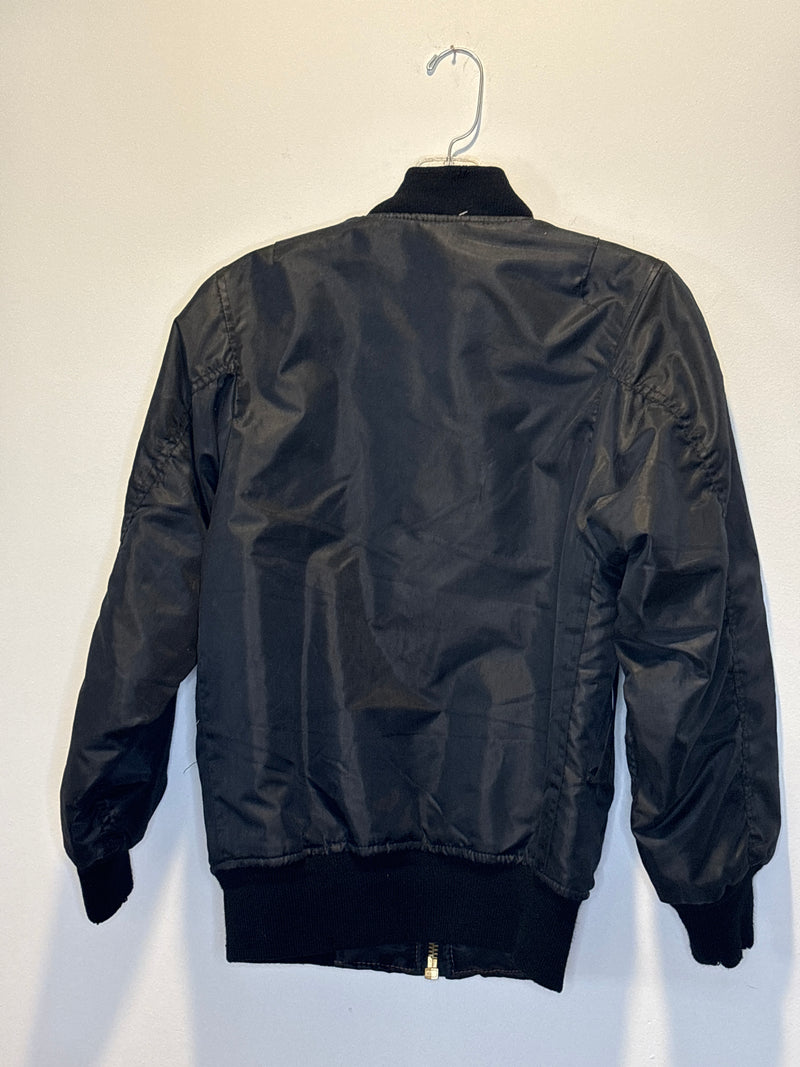 (RR3328) Black and Orange Reversible Nylon Zip Down Bomber