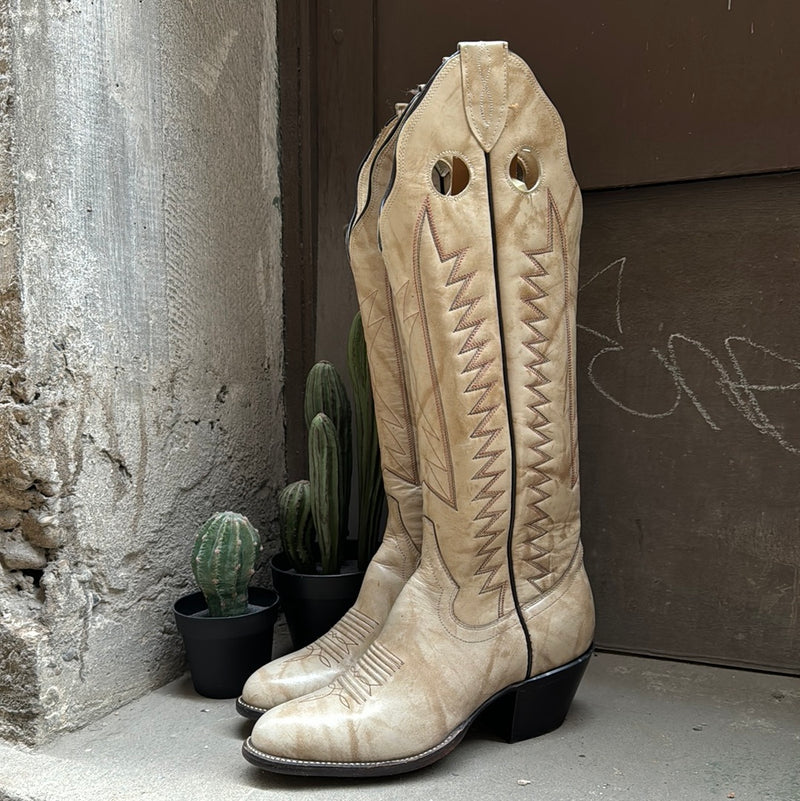 (RR3052) Light Grey Tall Cowboy Boot