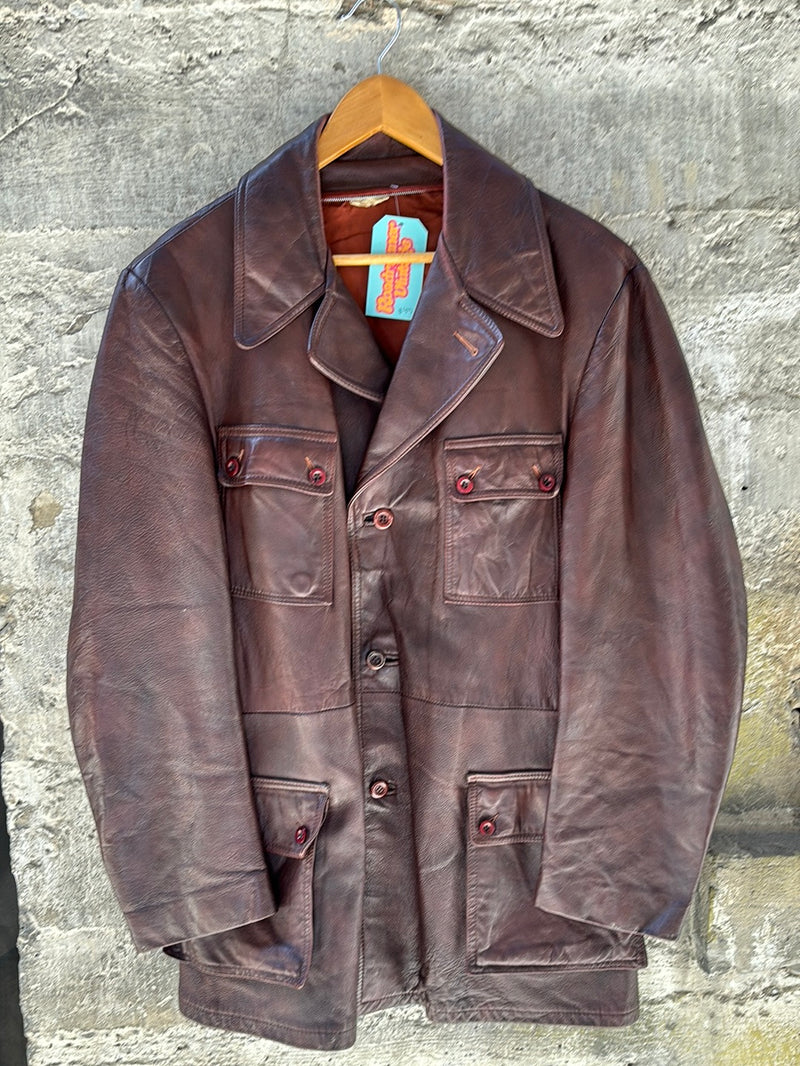 (RR2898) Vintage Deep Brown Leather Jacket
