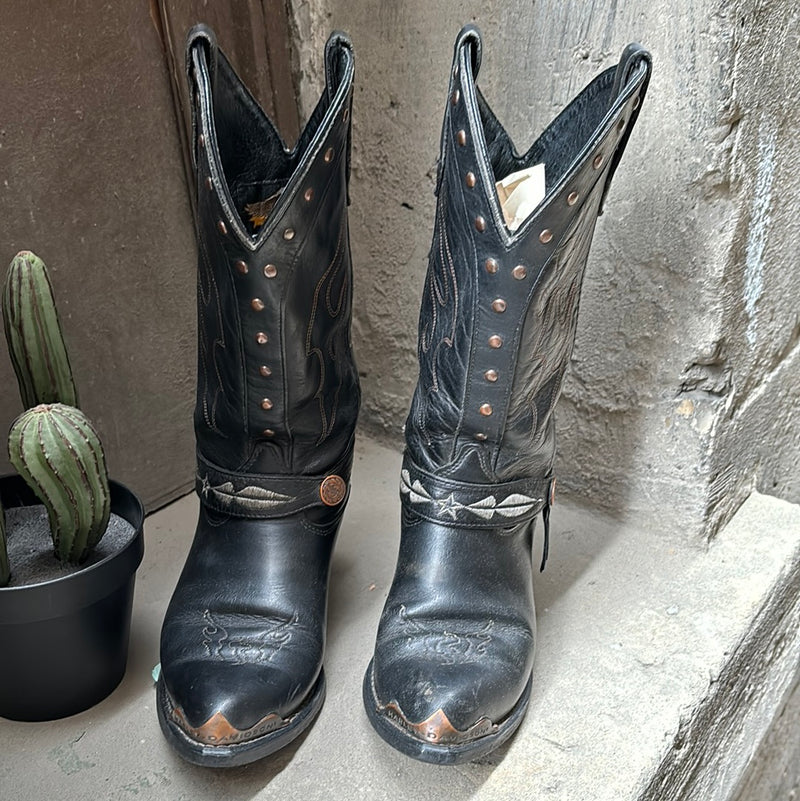 (RR3093) Harley Davidson Leather and Brass Detail Cowboy Boots